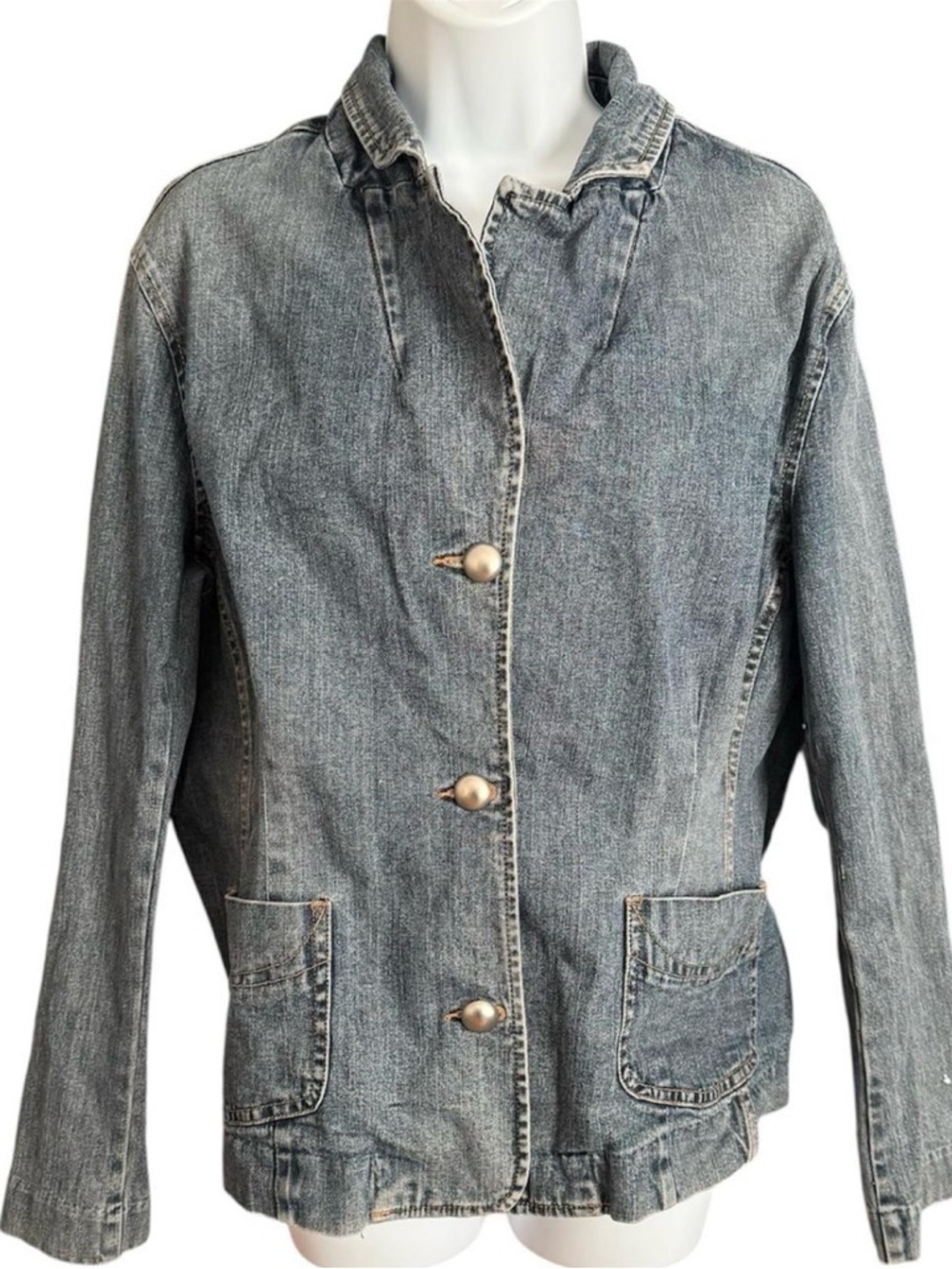 Y2K Women's Washed Blue Denim Jacket Sonoma Life + Style Size XL